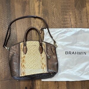 Brahmin Brown and Cream Croc-Embossed Leather Purse